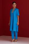 Buy_Sitaraa_Sky Blue Embroidery Round Neck Aalaya Kurta With Pant _Online_at_Aza_Fashions