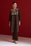 Buy_Sitaraa_Brown Embroidery, Beads Round Neck Vajrika Bolero Kurta Set _at_Aza_Fashions