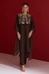 Buy_Sitaraa_Brown Embroidery, Beads Round Neck Vajrika Bolero Kurta Set _Online_at_Aza_Fashions