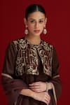 Shop_Sitaraa_Brown Embroidery, Beads Round Neck Vajrika Bolero Kurta Set _Online_at_Aza_Fashions
