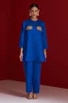 Shop_Sitaraa_Cobalt Embroidery Round Neck Hamsika Blue Kurta With Pant _Online_at_Aza_Fashions
