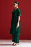 Sitaraa_Green Embroidery V-neck Ambhrini Pleated And Kurta With Pant _Online_at_Aza_Fashions