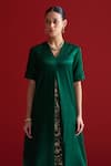Shop_Sitaraa_Green Embroidery V-neck Ambhrini Pleated And Kurta With Pant _Online_at_Aza_Fashions