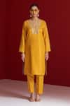 Sitaraa_Mustard Embroidery V-neck Jwala Kurta With Pant _Online_at_Aza_Fashions