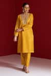 Buy_Sitaraa_Mustard Embroidery V-neck Jwala Kurta With Pant _at_Aza_Fashions