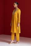 Buy_Sitaraa_Mustard Embroidery V-neck Jwala Kurta With Pant _Online_at_Aza_Fashions