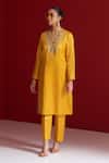 Buy_Sitaraa_Mustard Embroidery V-neck Jwala Kurta With Pant 