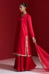 Sitaraa_Red Silk Organza Embroidery V-neck Taranjini Kurta Skirt Set _Online_at_Aza_Fashions
