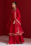 Sitaraa_Red Silk Organza Embroidery V-neck Taranjini Kurta Skirt Set _at_Aza_Fashions