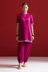 Buy_Sitaraa_Purple Embroidery Round Neck Indira Mulberry Wood Kurta With Pant _at_Aza_Fashions