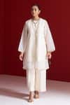 Buy_Sitaraa_Ivory Silk Organza Embroidery Round Neck Kamya Jacket Pant Set _at_Aza_Fashions