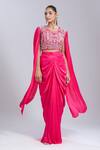 Samyukta Singhania Pink Satin, Georgette Beads, Embroidery Round Neck Blouse And Skirt Set at Aza Fashions Samyukta Singhania_Pink Satin, Georgette Beads, Embroidery Round Neck Blouse And Skirt Set _at_Aza_Fashions