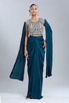 Buy Samyukta Singhania Teal Satin, Georgette Sequins, Beads, Embroidery Round Neck Blouse And Skirt Set Online at Aza Fashions Buy_Samyukta Singhania_Teal Satin, Georgette Sequins, Beads, Embroidery Round Neck Blouse And Skirt Set _Online_at_Aza_Fashions