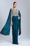 Buy Samyukta Singhania Teal Satin, Georgette Sequins, Beads, Embroidery Round Neck Blouse And Skirt Set at Aza Fashions Buy_Samyukta Singhania_Teal Satin, Georgette Sequins, Beads, Embroidery Round Neck Blouse And Skirt Set _at_Aza_Fashions