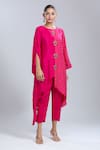 Buy_Samyukta Singhania_Pink Crepe Round Neck Asymmetric Tunic With Pant _Online_at_Aza_Fashions