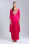 Buy_Samyukta Singhania_Pink Satin Tassels Round Neck Embroidered Tunic And Skirt Set _Online_at_Aza_Fashions
