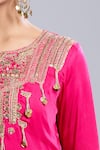 Shop_Samyukta Singhania_Pink Satin Tassels Round Neck Embroidered Tunic And Skirt Set 