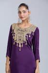 Shop_Samyukta Singhania_Purple Satin Tassels, Embroidery Round Neck Tunic And Skirt Set _Online_at_Aza_Fashions