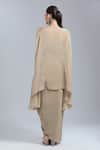 Samyukta Singhania_Beige Crepe, Organza Embroidery Round Neck Cape Tunic And Skirt Set _Online_at_Aza_Fashions