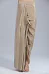Buy_Samyukta Singhania_Beige Crepe, Organza Embroidery Round Neck Cape Tunic And Skirt Set 