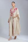 Shop_Samyukta Singhania_Beige Crepe Tassels, Embroidery V-neck Jacket And Pant Set _Online_at_Aza_Fashions