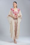 Buy_Samyukta Singhania_Beige Crepe Tassels, Embroidery V-neck Jacket And Pant Set _at_Aza_Fashions