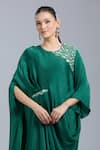 Samyukta Singhania Green Satin, Georgette Embroidery Round Neck Placement Kaftan at Aza Fashions Samyukta Singhania_Green Satin, Georgette Embroidery Round Neck Placement Kaftan _at_Aza_Fashions