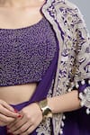 Buy_Samyukta Singhania_Purple Crepe Embroidery, Beads Round Neck, Open Blouse And Pre-draped Saree Set 