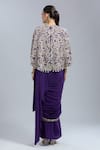 Samyukta Singhania_Purple Crepe Embroidery, Beads Round Neck, Open Blouse And Pre-draped Saree Set _Online_at_Aza_Fashions