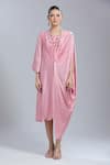 Buy_Samyukta Singhania_Pink Georgette Beads Round Neck Draped Kaftan _at_Aza_Fashions