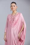 Samyukta Singhania_Pink Georgette Beads Round Neck Draped Kaftan _at_Aza_Fashions