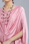Buy_Samyukta Singhania_Pink Georgette Beads Round Neck Draped Kaftan 