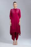 Buy_Samyukta Singhania_Pink Satin, Georgette Embroidery Mandarin Collar Tunic With Dhoti Pant 
