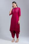 Buy_Samyukta Singhania_Pink Satin, Georgette Embroidery Mandarin Collar Tunic With Dhoti Pant _at_Aza_Fashions