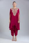 Buy_Samyukta Singhania_Pink Crepe Embroidery Round Neck Kaftan And Dhoti Pant Set _Online_at_Aza_Fashions