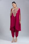 Shop_Samyukta Singhania_Pink Crepe Embroidery Round Neck Kaftan And Dhoti Pant Set _Online_at_Aza_Fashions
