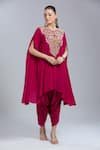 Buy_Samyukta Singhania_Pink Crepe Embroidery Round Neck Kaftan And Dhoti Pant Set _at_Aza_Fashions