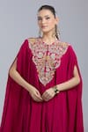 Buy_Samyukta Singhania_Pink Crepe Embroidery Round Neck Kaftan And Dhoti Pant Set 