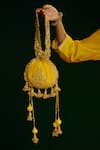Buy_saina kapoor_Yellow Embroidery, Tassels Floral Aari Work Potli Bag _at_Aza_Fashions