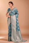 Buy_Samyukta Singhania_Blue Tassels, Zari V-neck Woven Banarasi Satin Silk Saree With Blouse _at_Aza_Fashions