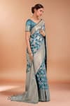 Buy_Samyukta Singhania_Blue Tassels, Zari V-neck Woven Banarasi Satin Silk Saree With Blouse 