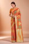 Buy_Samyukta Singhania_Orange Tassels V-neck Zari Woven Banarasi Silk Saree With Blouse _Online_at_Aza_Fashions