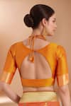 Shop_Samyukta Singhania_Orange Tassels V-neck Zari Woven Banarasi Silk Saree With Blouse 