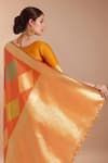 Samyukta Singhania_Orange Tassels V-neck Zari Woven Banarasi Silk Saree With Blouse _Online
