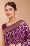 Shop_Samyukta Singhania_Purple Zari Round Neck Woven Banarasi Silk Saree With Blouse _Online_at_Aza_Fashions