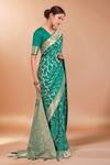 Buy_Samyukta Singhania_Turquoise Zari V-neck Woven Banarasi Saree With Blouse _Online_at_Aza_Fashions
