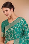 Shop_Samyukta Singhania_Turquoise Zari V-neck Woven Banarasi Saree With Blouse _Online_at_Aza_Fashions