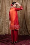 Shop_Krishna Mehta_Orange Embroidery Round Neck Linear Placement Print Tunic _at_Aza_Fashions