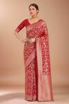 Buy_Samyukta Singhania_Red Embroidery, Zari V-neck Woven Banarasi Silk Saree With Blouse _at_Aza_Fashions