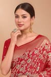 Shop_Samyukta Singhania_Red Embroidery, Zari V-neck Woven Banarasi Silk Saree With Blouse _Online_at_Aza_Fashions
